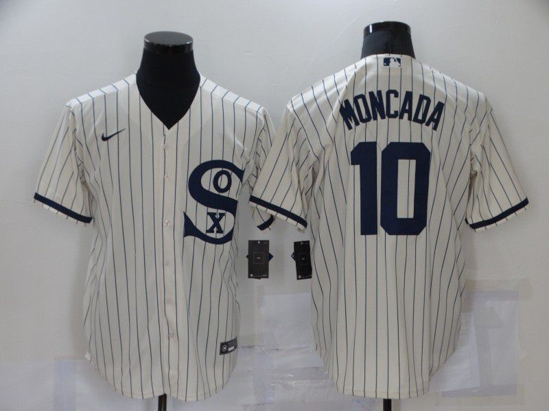 Men Chicago White Sox 10 Moncada Cream stripe Dream version Game Nike 2021 MLB Jerseys